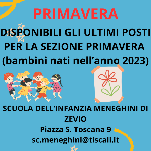 ULTIMI POSTI DISPONIBILI NELLA SEZIONE PRIMAVERA